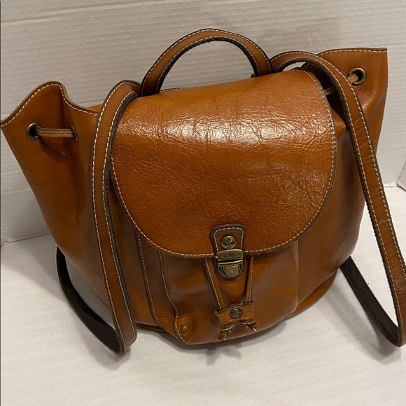 Patricia Nash Tan Brown Leather Large Back Pack With Pocket Drawstring - Picture 3 of 16